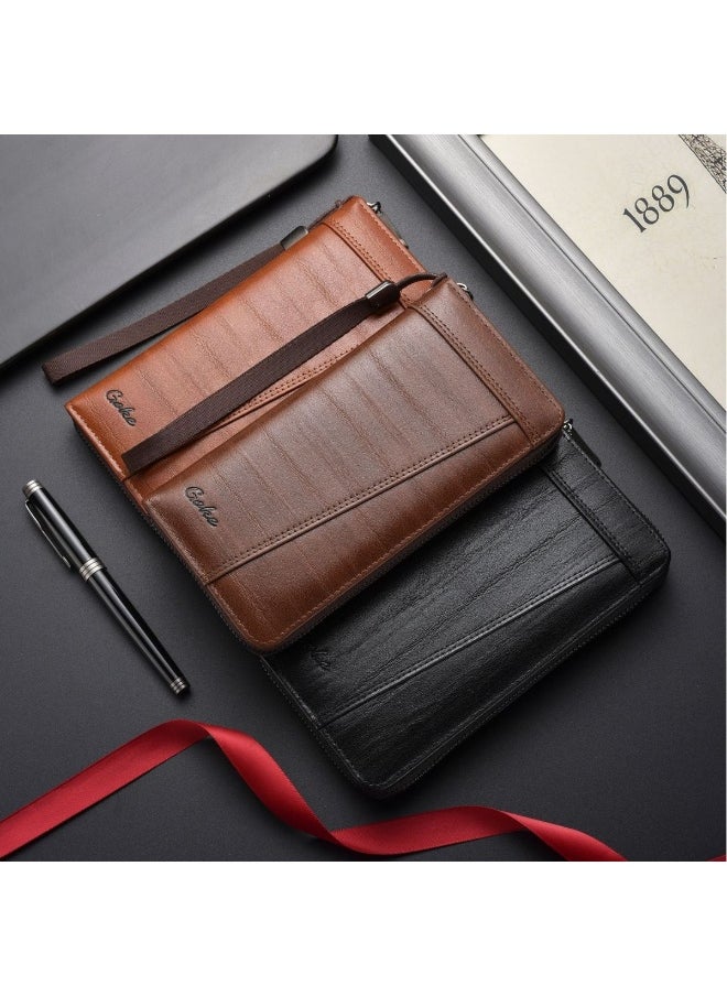 Men's Long Wallet Fashion Retro Multifunctional Wallet Zipper Buckle Card Holder