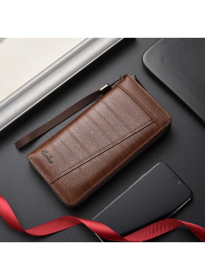 Men's Long Wallet Fashion Retro Multifunctional Wallet Zipper Buckle Card Holder