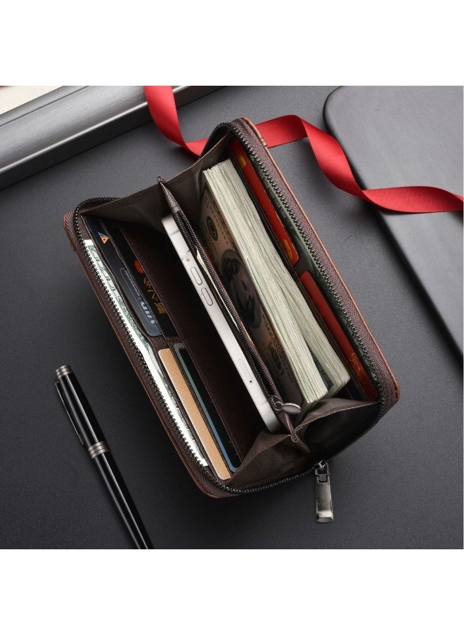 Men's Long Wallet Fashion Retro Multifunctional Wallet Zipper Buckle Card Holder