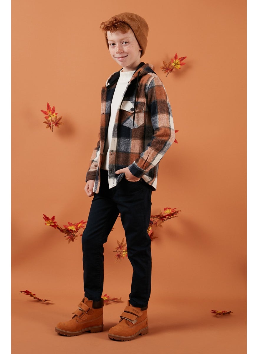 Hooded Double Pocket Plaid Winter Lumberjack Shirt Boy's Shirt CF24W81778
