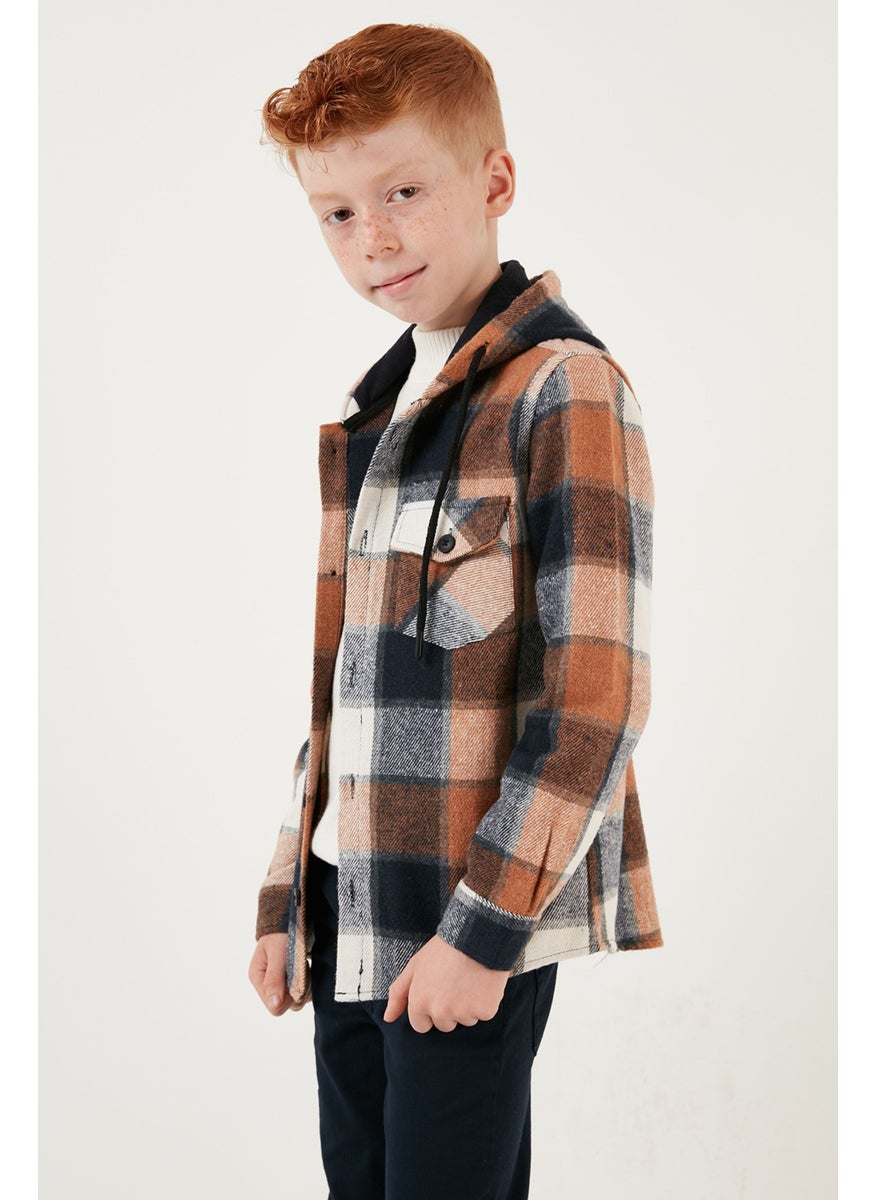 Hooded Double Pocket Plaid Winter Lumberjack Shirt Boy's Shirt CF24W81778