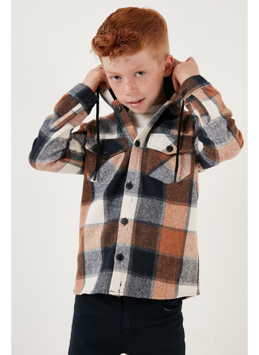 Hooded Double Pocket Plaid Winter Lumberjack Shirt Boy's Shirt CF24W81778