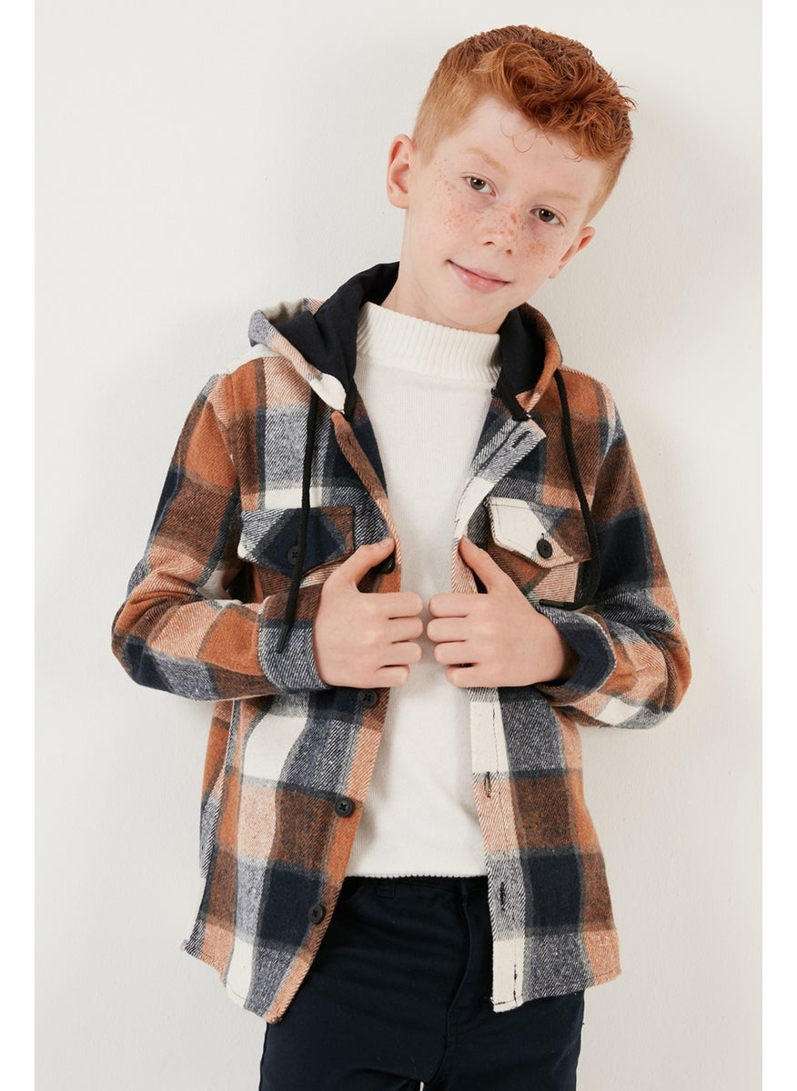 Hooded Double Pocket Plaid Winter Lumberjack Shirt Boy's Shirt CF24W81778