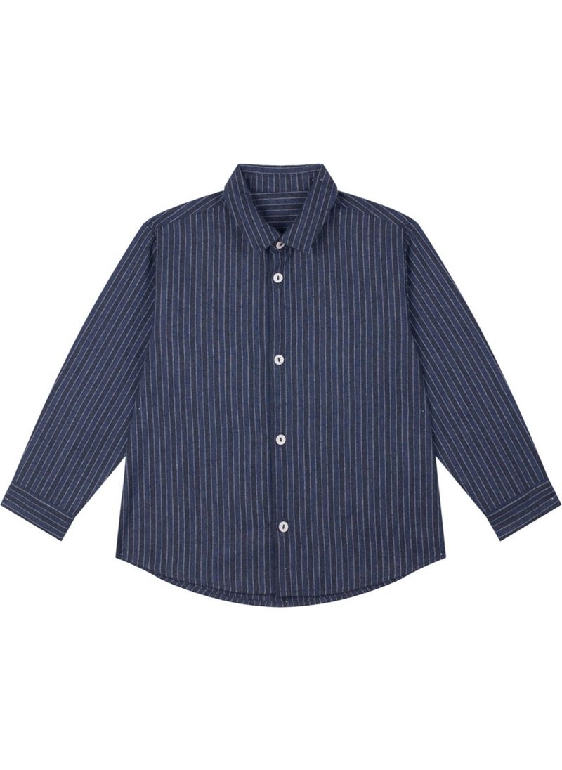Navy Blue Striped Woven Shirt