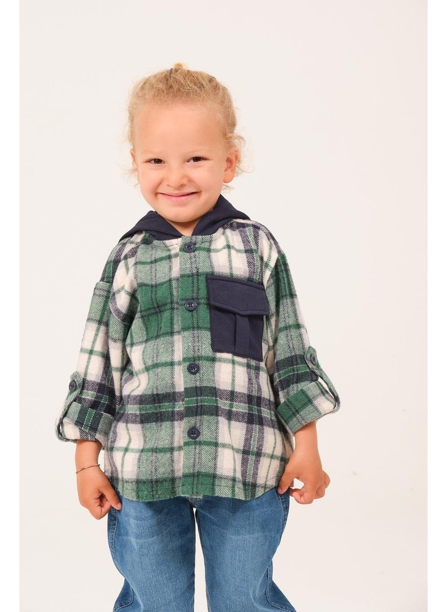 Boy's Hooded Lumberjack Shirt - Green Plaid