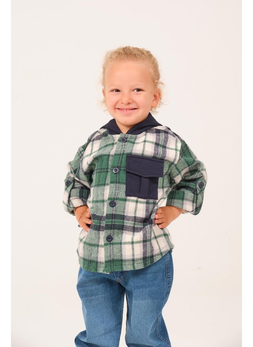 Boy's Hooded Lumberjack Shirt - Green Plaid