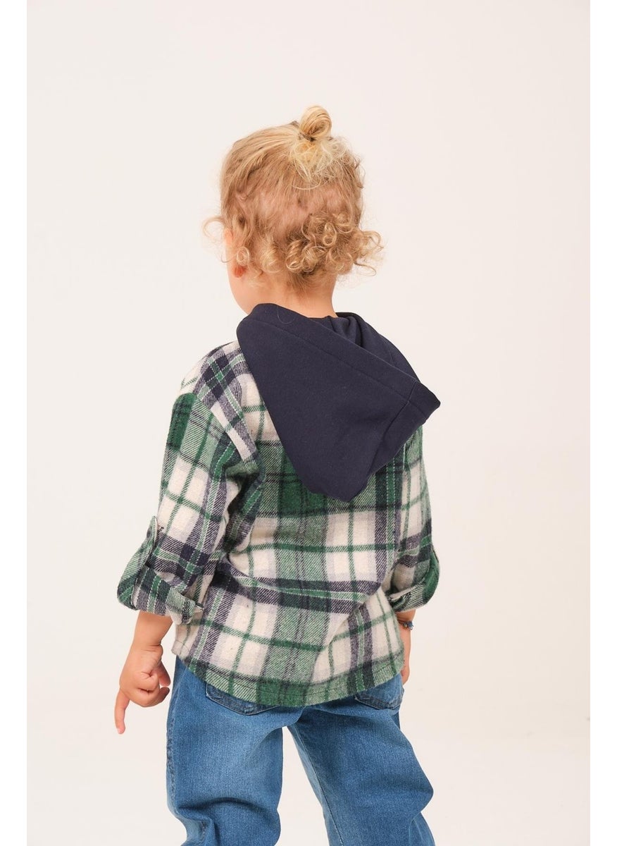 Boy's Hooded Lumberjack Shirt - Green Plaid