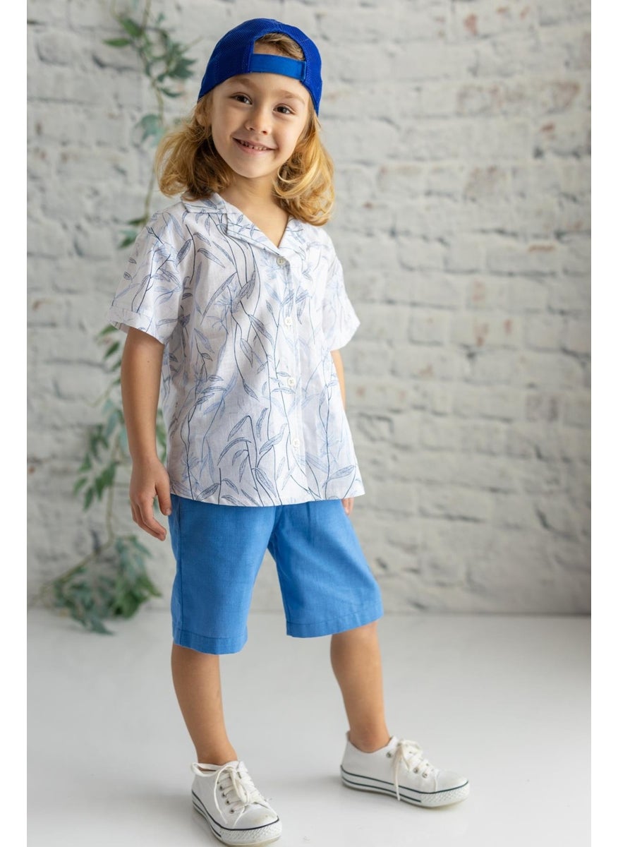 Boy Leaf Patterned Woven Shirt
