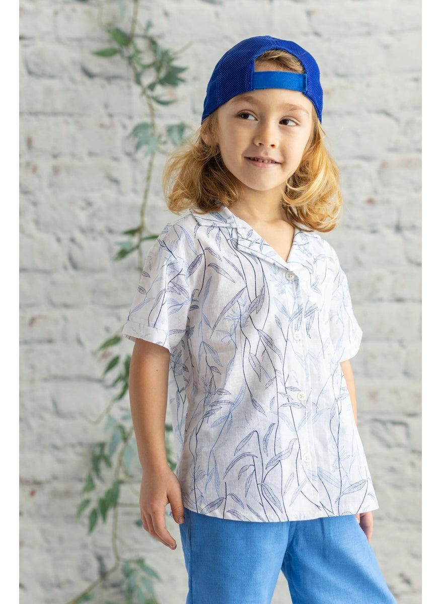 Boy Leaf Patterned Woven Shirt