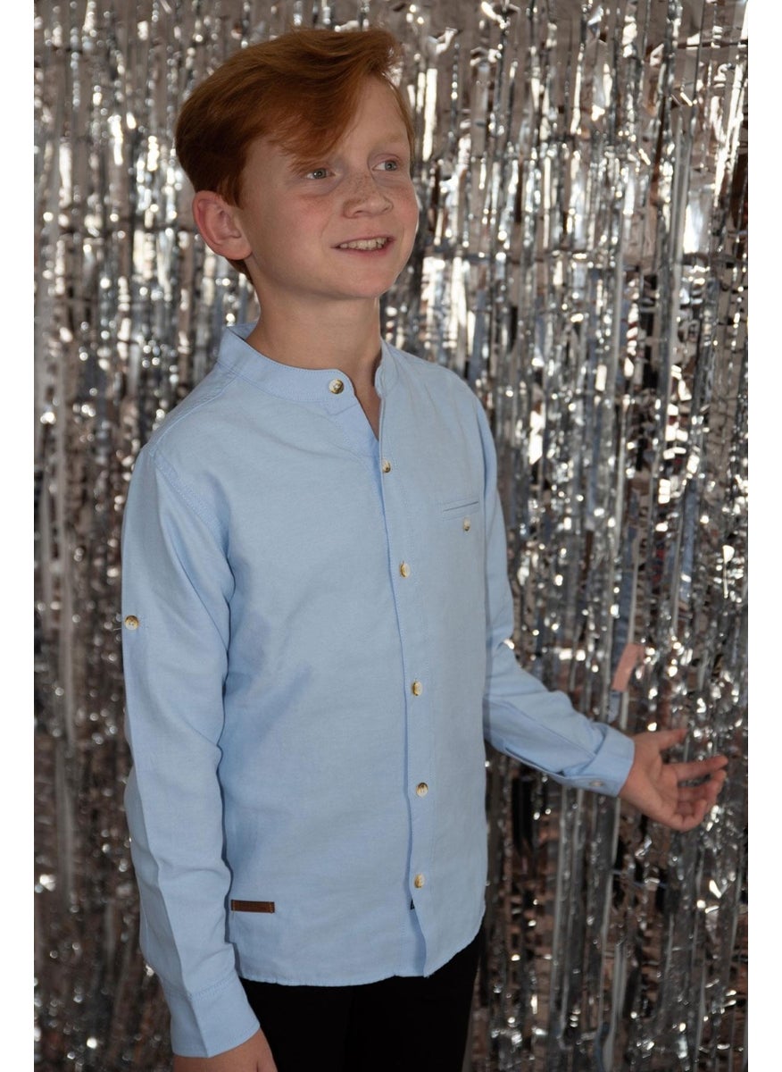 Girls & Boys Boy's Shirt Embroidered Buttoned 8-12 Years, Light Blue