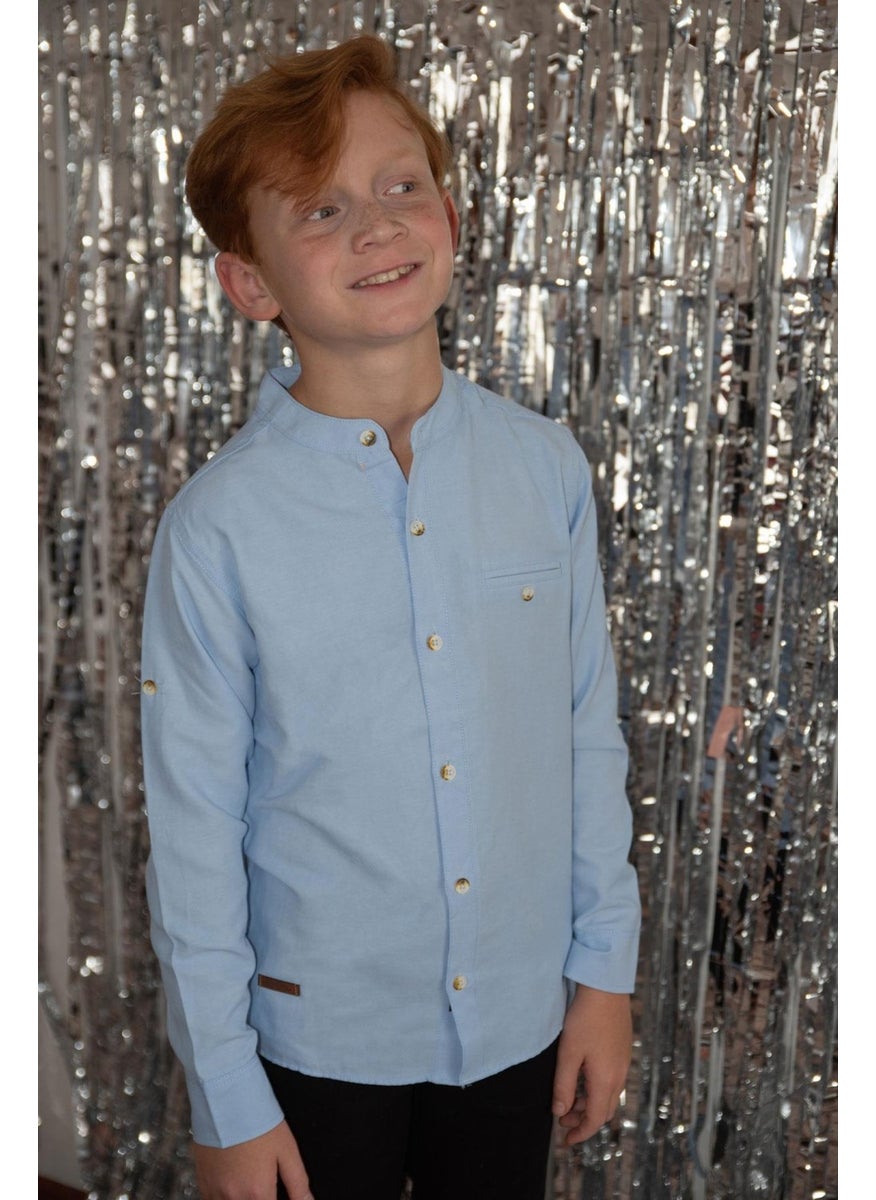 Girls & Boys Boy's Shirt Embroidered Buttoned 8-12 Years, Light Blue