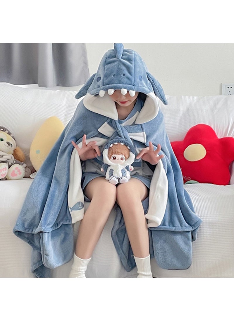 Coral Fleece Sleepwear Cape Hooded Lounging Robe Shark blanket