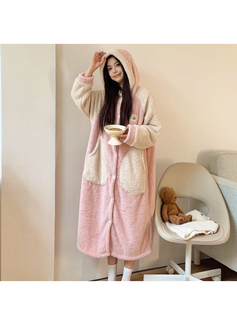 Luxurious Cashmere Hooded Robe Thick Flannel 7688 girl pink