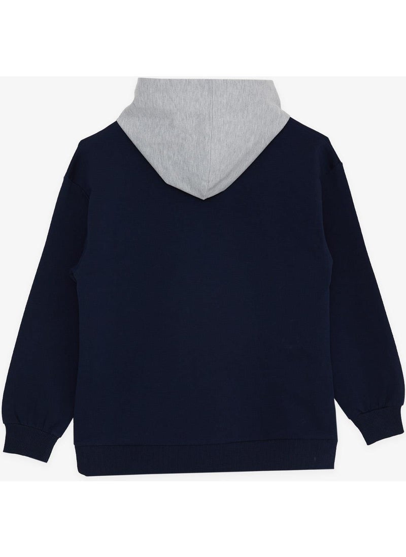 Girls & Boys Boy's Sweatshirt Hooded Text Printed 8-14 Years, Navy Blue