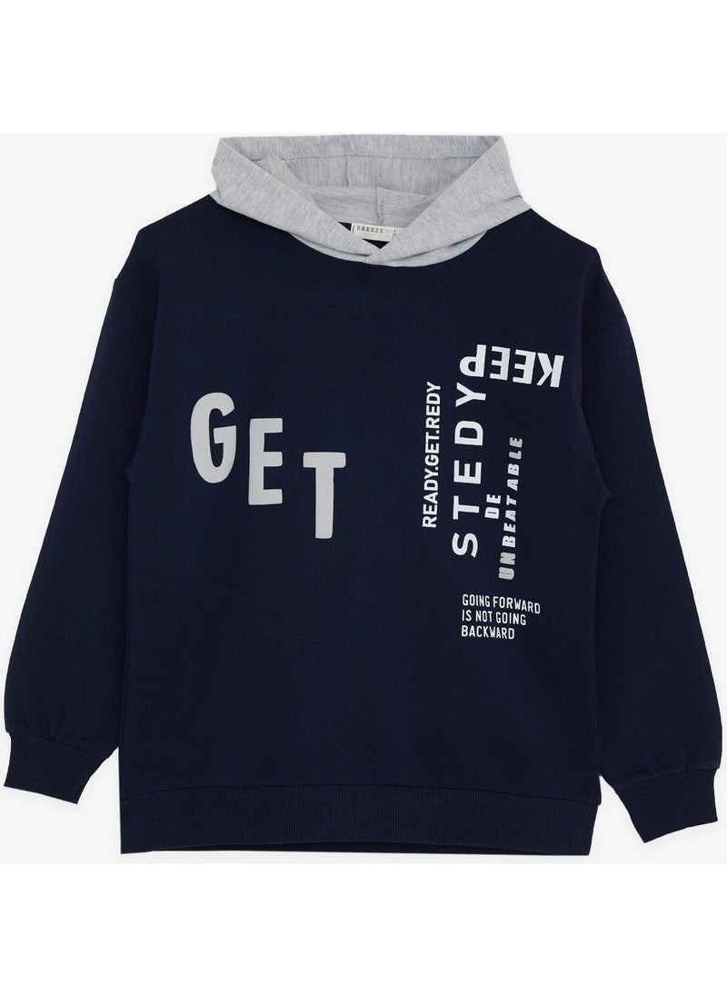 Girls & Boys Boy's Sweatshirt Hooded Text Printed 8-14 Years, Navy Blue