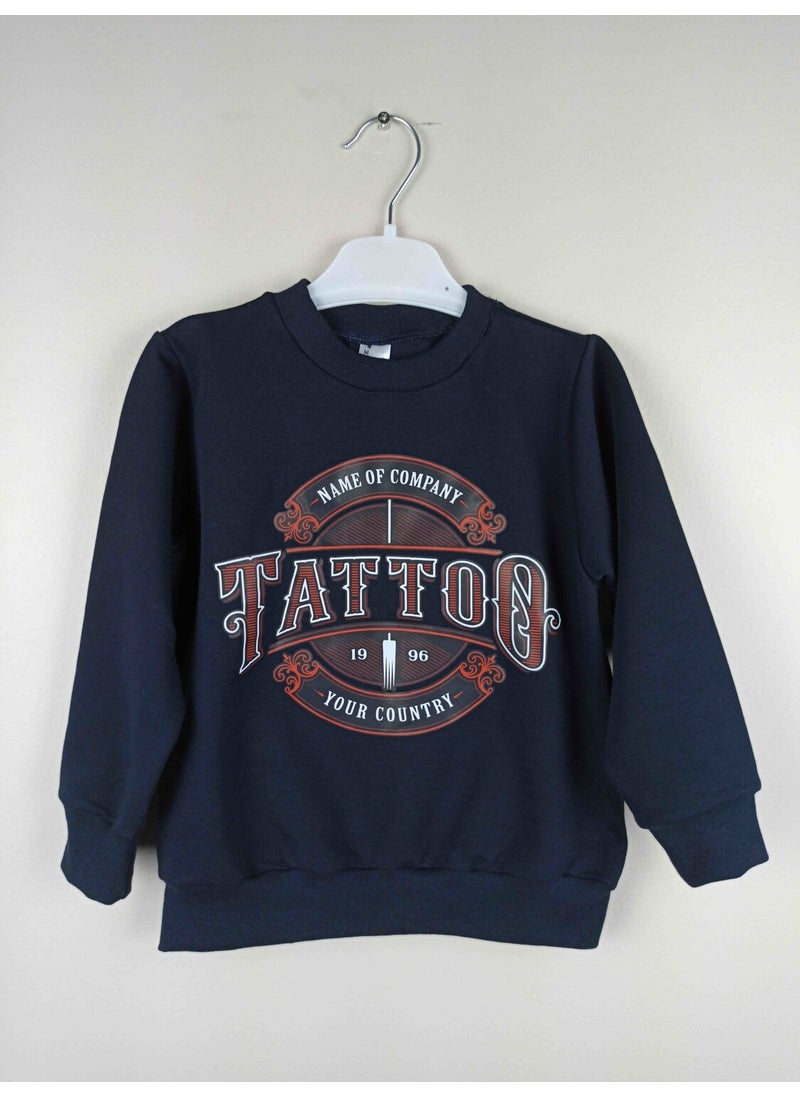 Boy's Printed Navy Blue Cotton Sweatshirt