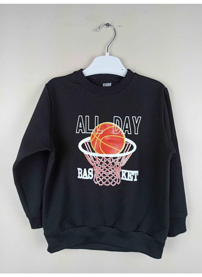 Boy's Printed Black Cotton Sweatshirt