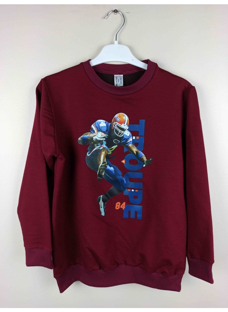 Men's Waiter Printed Claret Red Cotton Sweatshirt