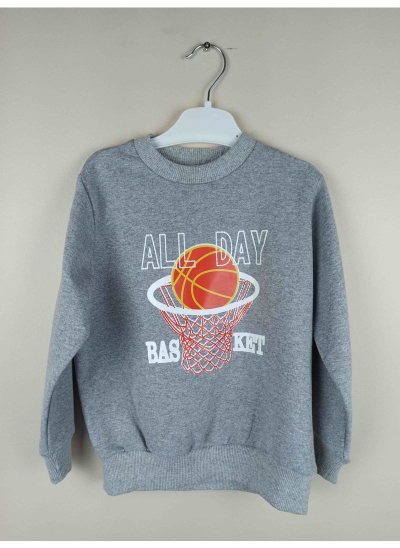 Boy Printed Gray Cotton Sweatshirt