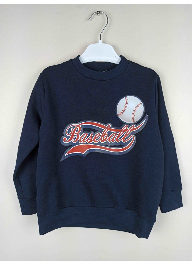 Boy's Printed Navy Blue Cotton Sweatshirt
