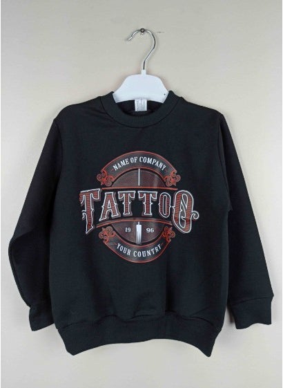 Boy's Printed Black Cotton Sweatshirt