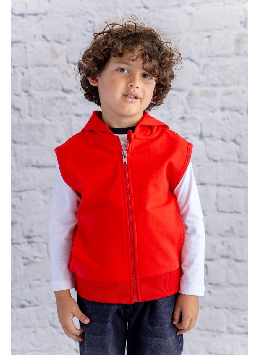 Kids Basic Hooded Vest - Red