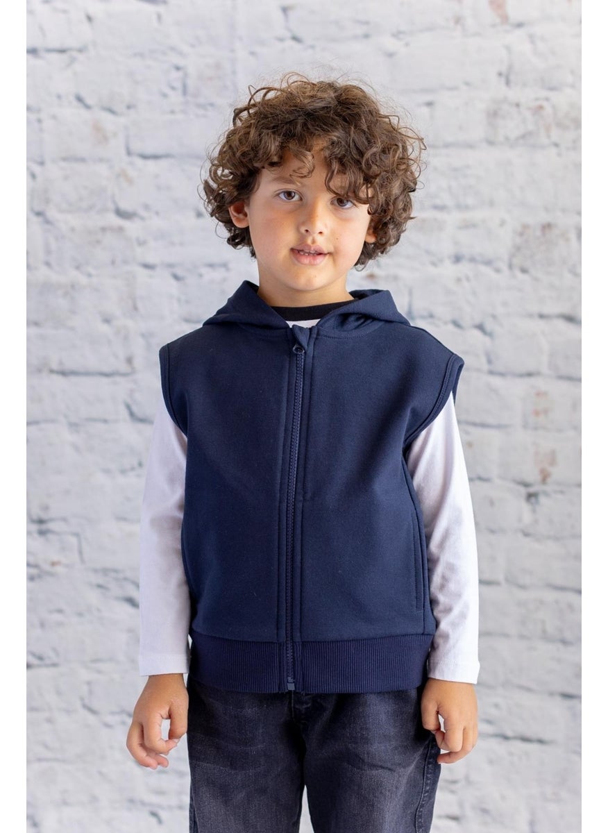 Kids Basic Hooded Vest - Navy Blue