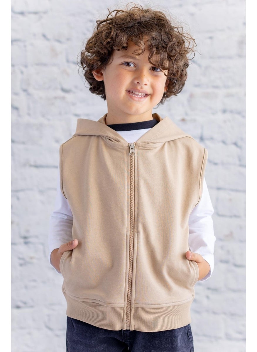 Kids Basic Hooded Vest - Beige