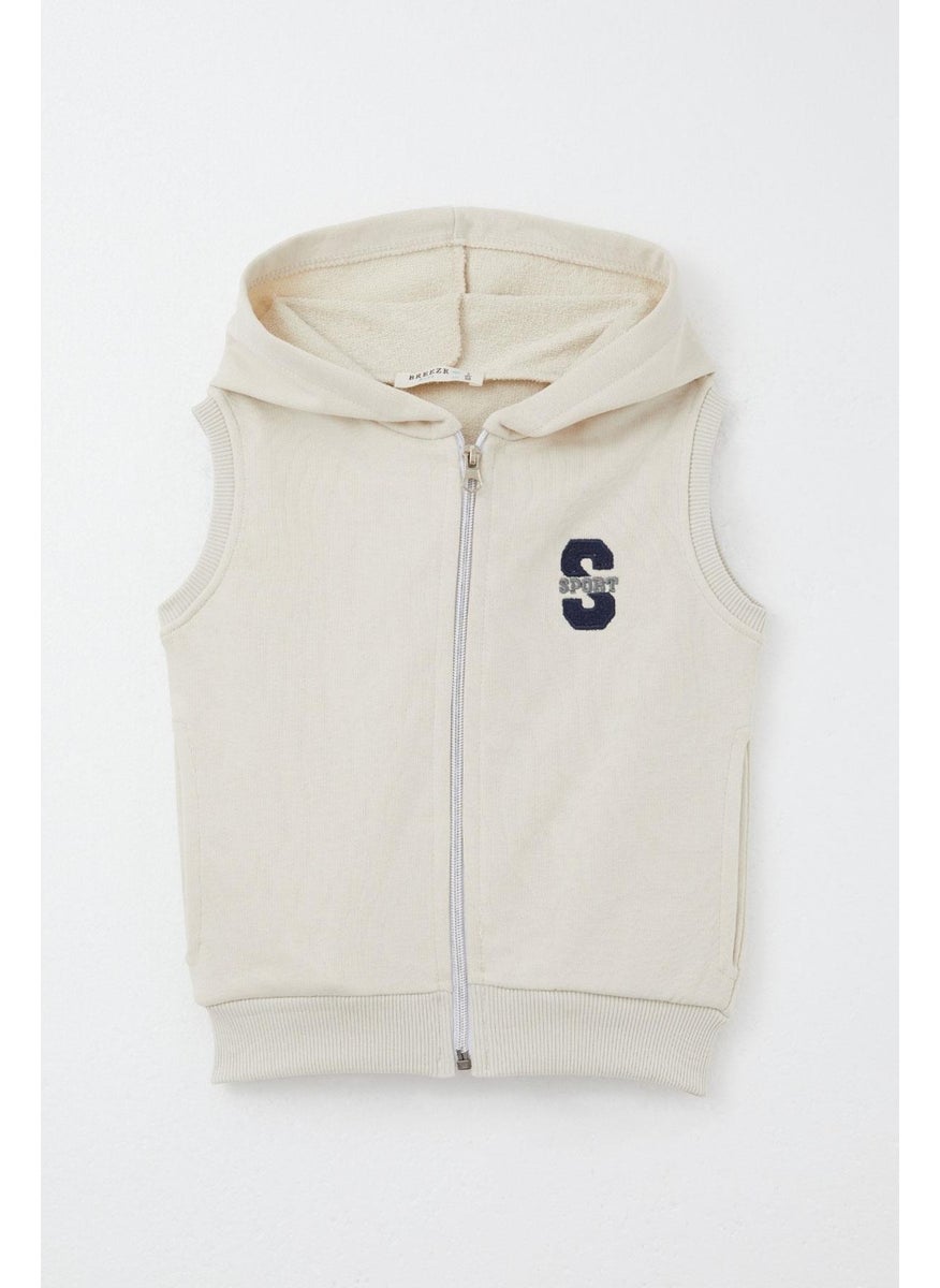Boy's Vest with Letter Embroidery and Zipper, 3-8 Years, Cream