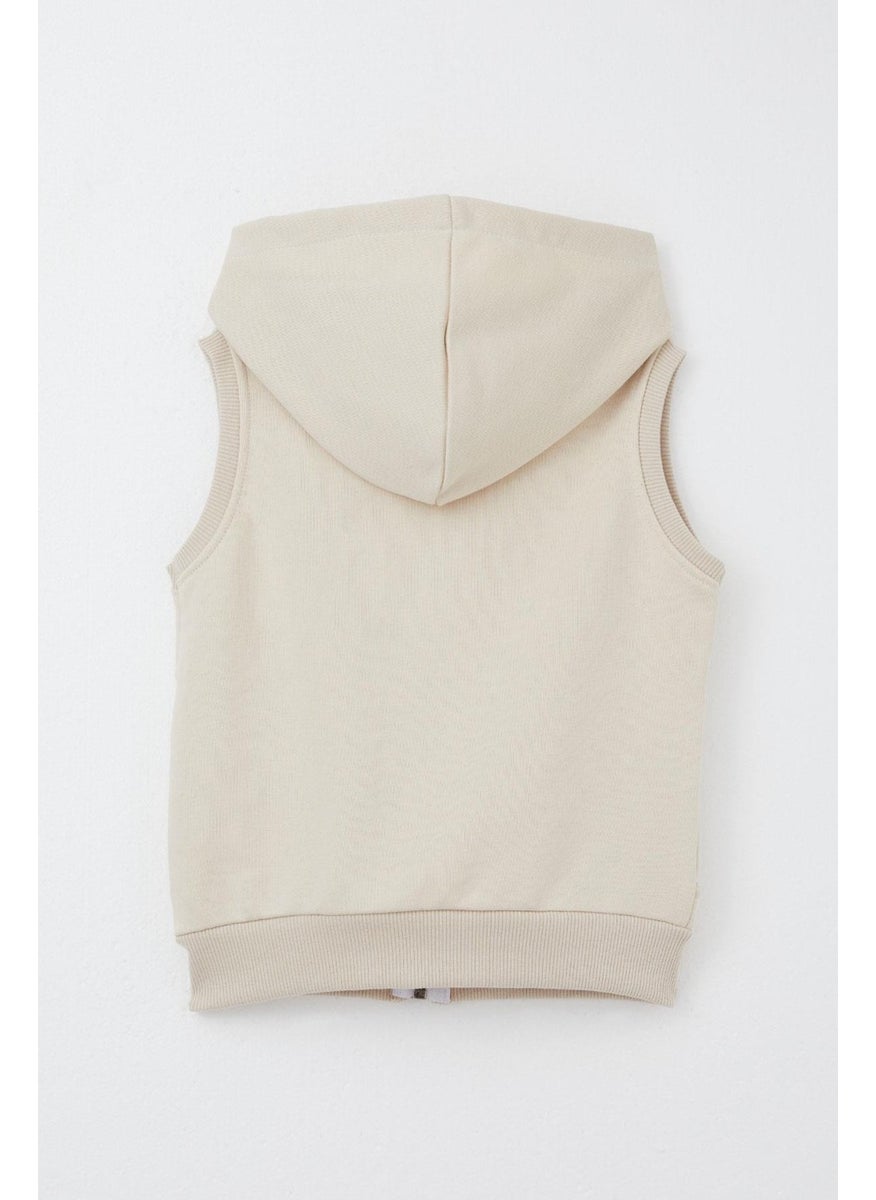 Boy's Vest with Letter Embroidery and Zipper, 3-8 Years, Beige