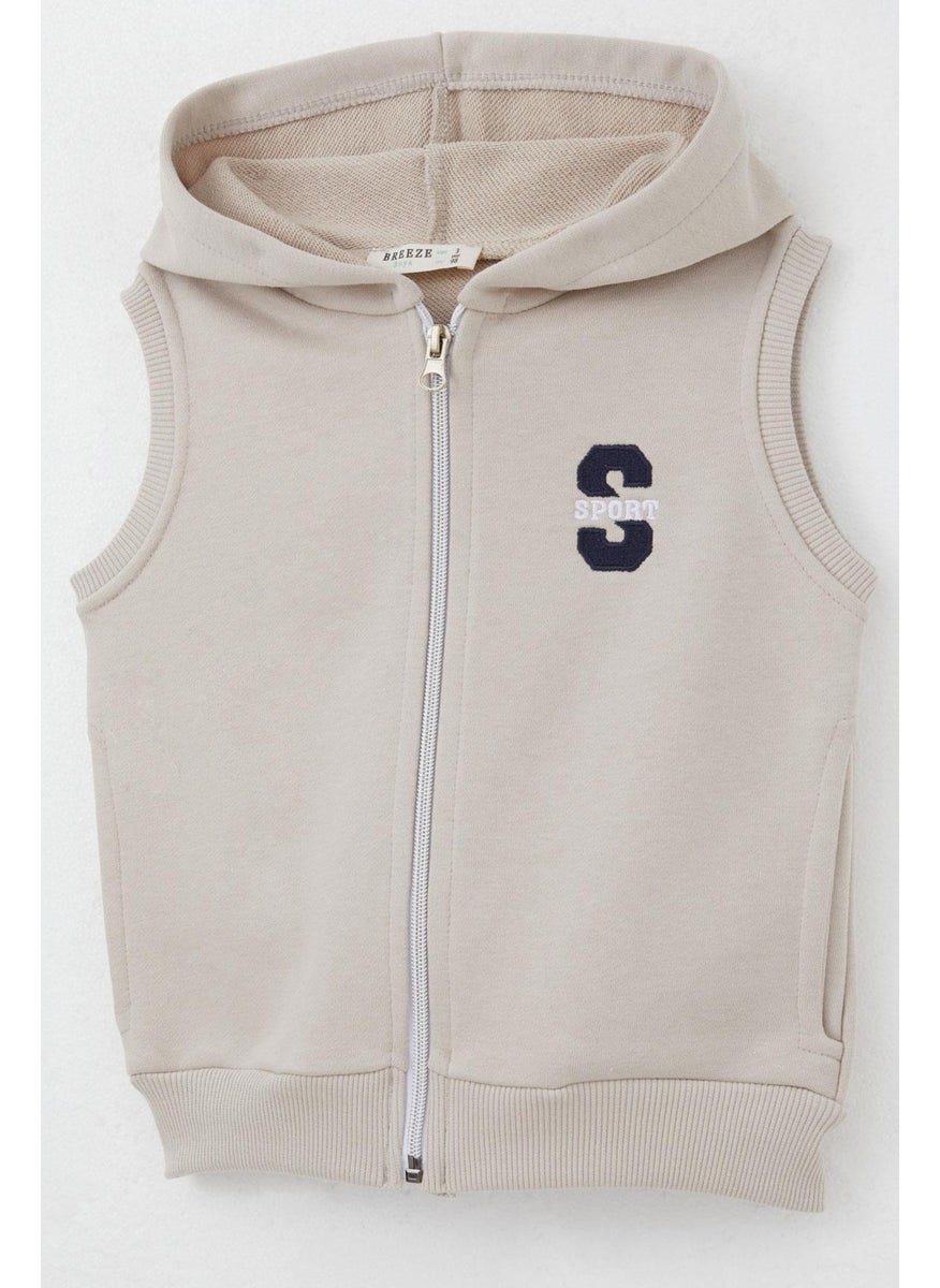 Boy's Vest with Letter Embroidery and Zipper, 3-8 Years, Mink