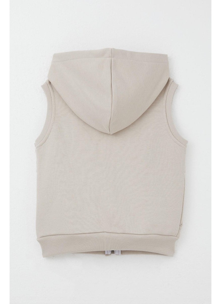 Boy's Vest with Letter Embroidery and Zipper, 3-8 Years, Mink