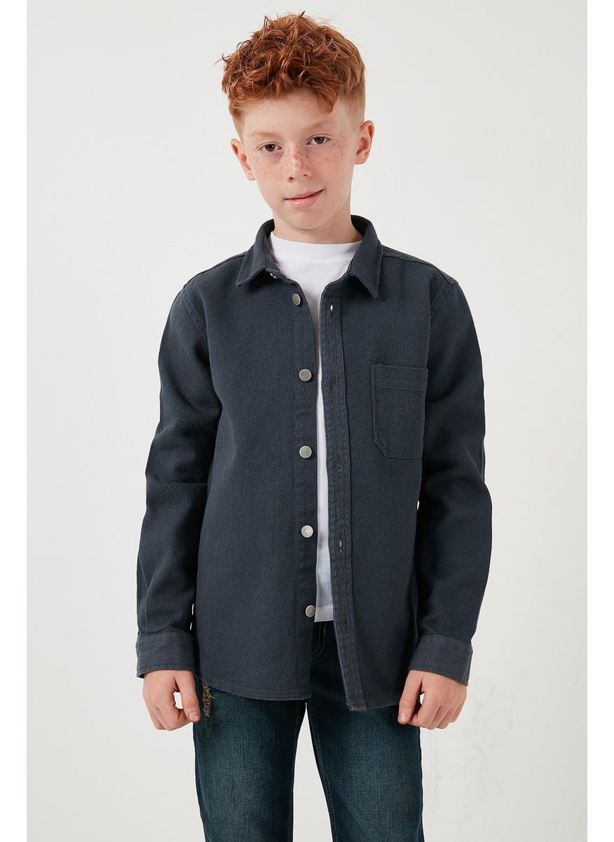 Cotton Single Pocket Plain Collar Shirt Boy's Shirt CF24W129140G