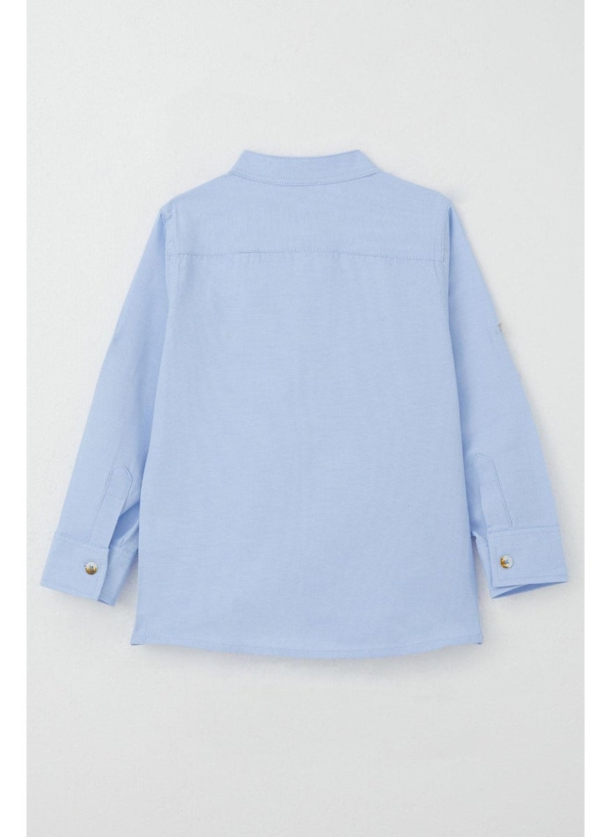 Girls & Boys Boy's Shirt with Coat of Arms Buttons, Age 3-7, Light Blue