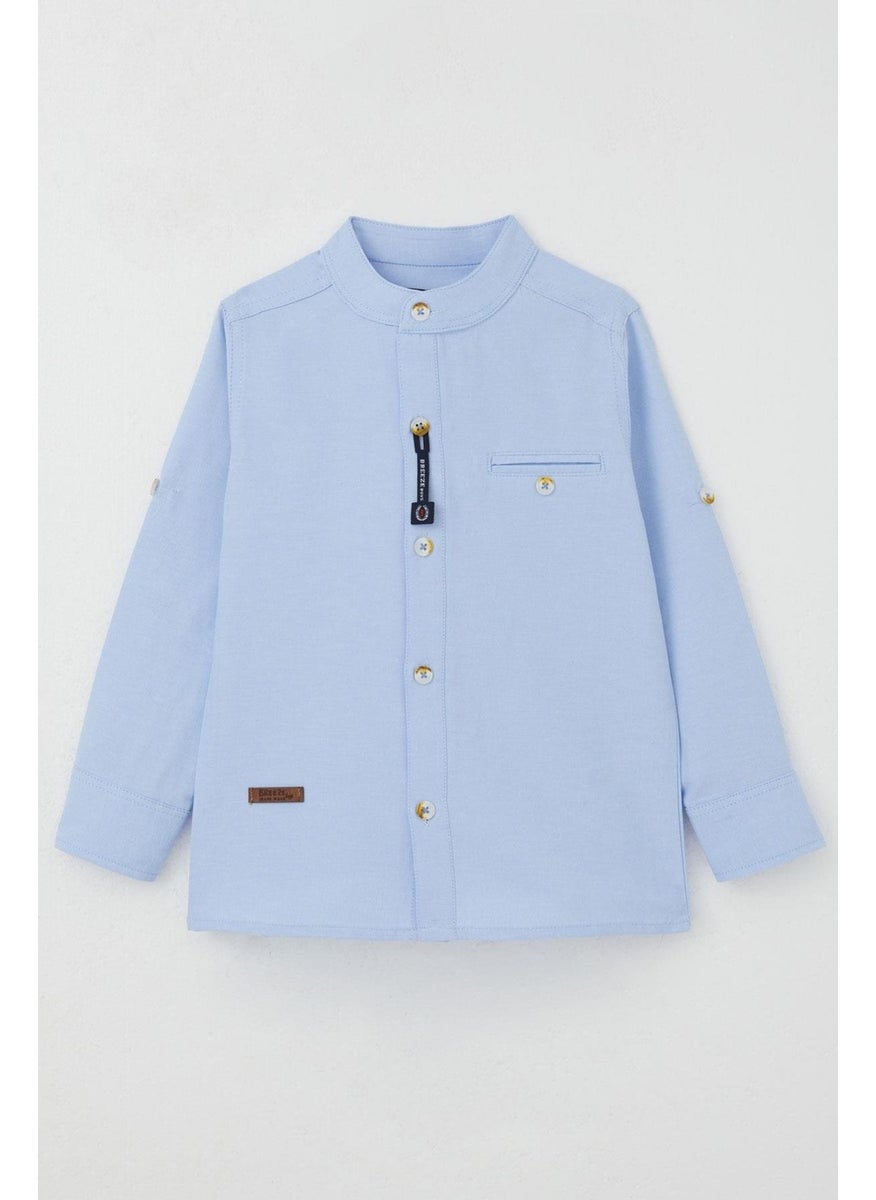 Girls & Boys Boy's Shirt with Coat of Arms Buttons, Age 3-7, Light Blue