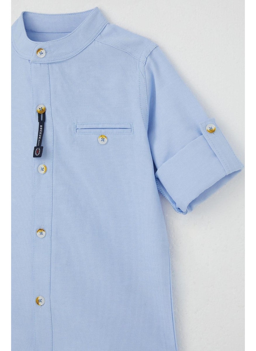 Girls & Boys Boy's Shirt with Coat of Arms Buttons, Age 3-7, Light Blue