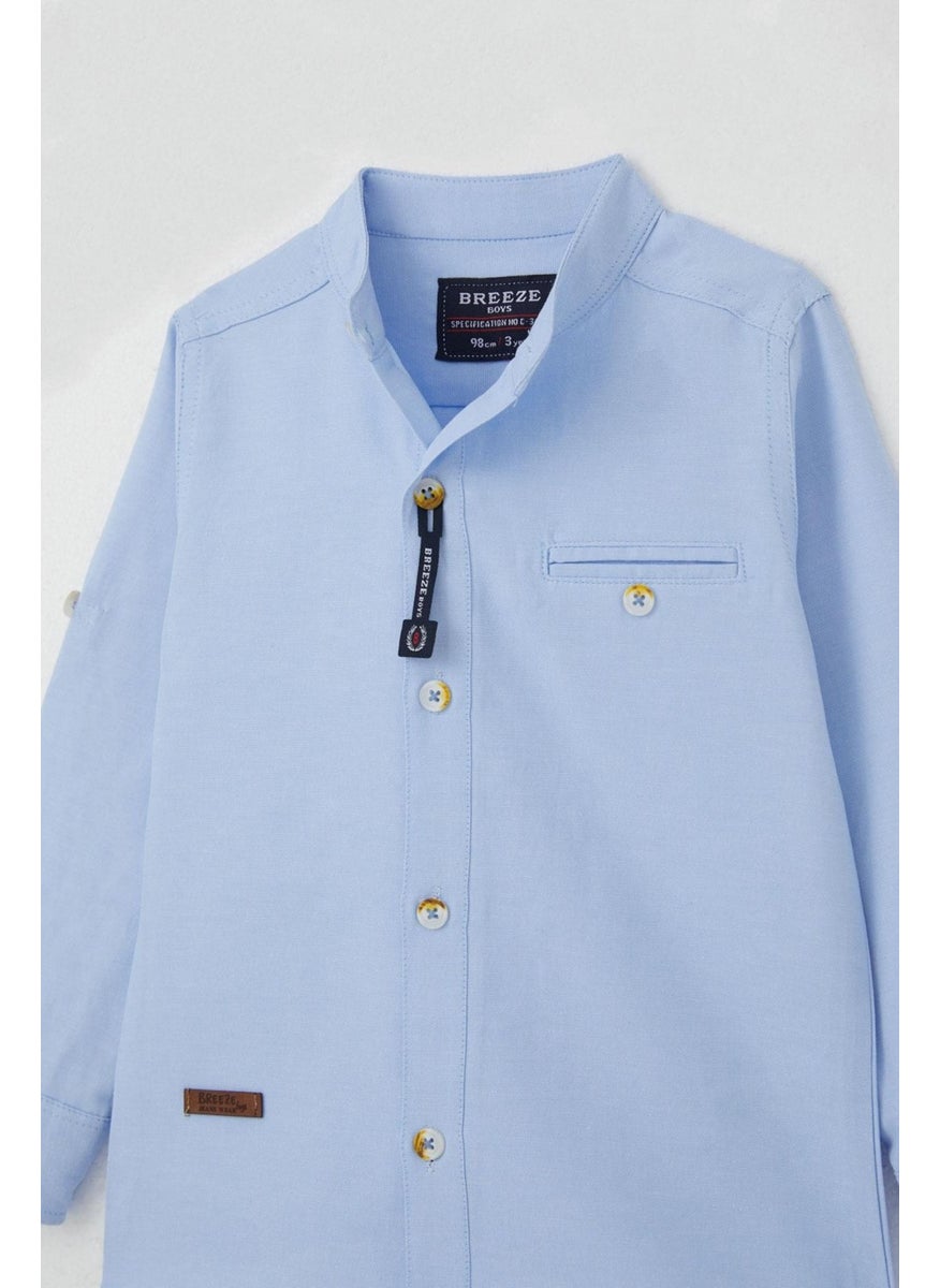 Girls & Boys Boy's Shirt with Coat of Arms Buttons, Age 3-7, Light Blue