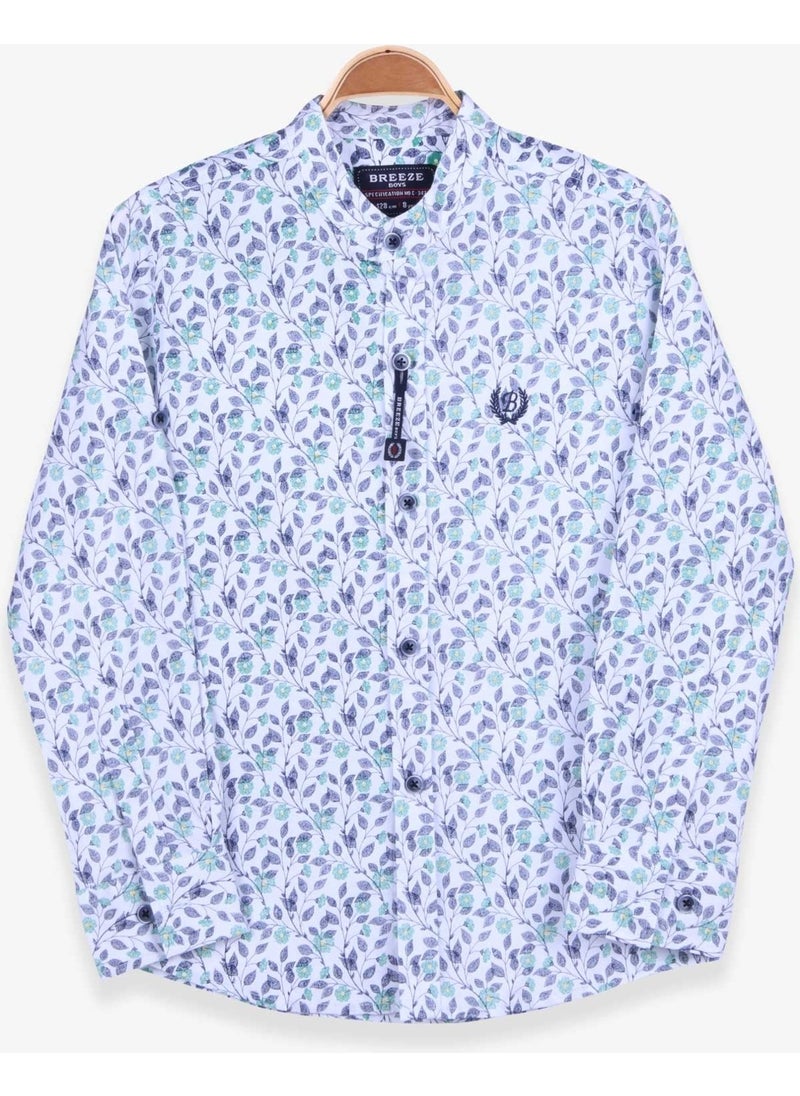 Boy's Shirt Flower Patterned 8-14 Years, White