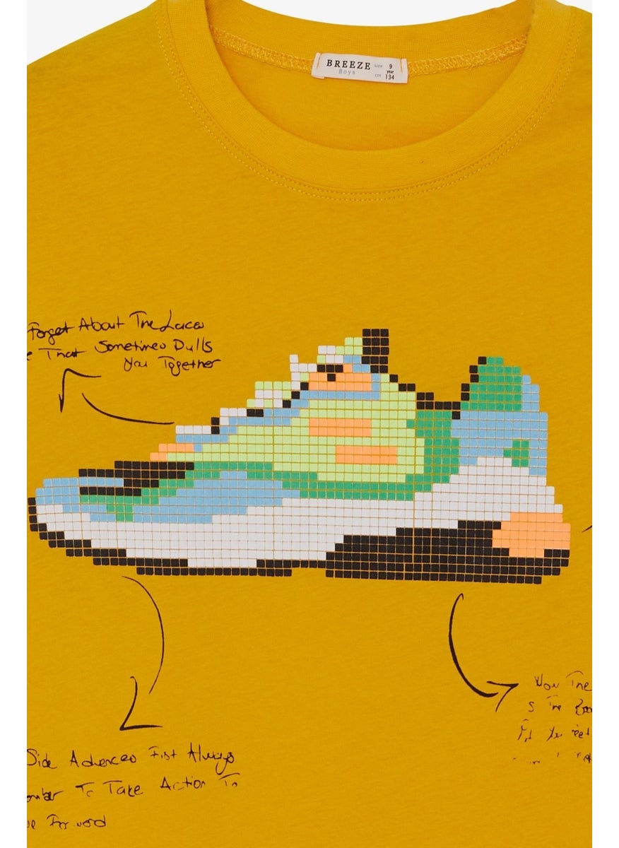 Boy's T-Shirt Colorful Shoes Printed Age 9-16, Mustard Yellow