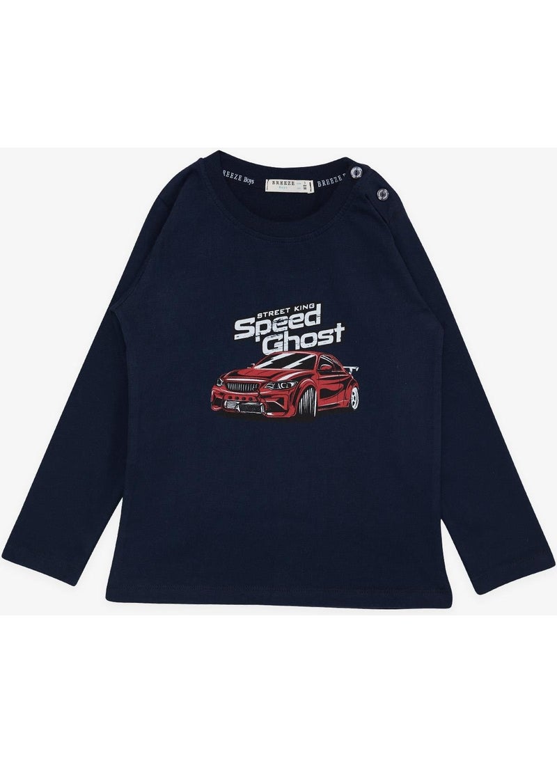 Girls & Boys Boy's Long Sleeve T-Shirt Ghost Car Printed 1.5-5 Years, Navy Blue