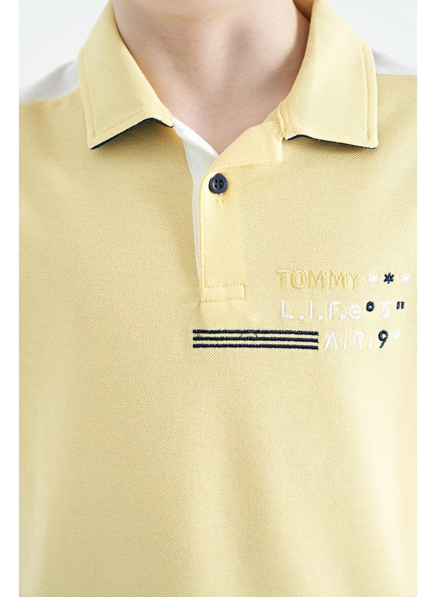 Yellow Color Block Shoulder Garni Detailed Standard Size Boy T-Shirt - 11155