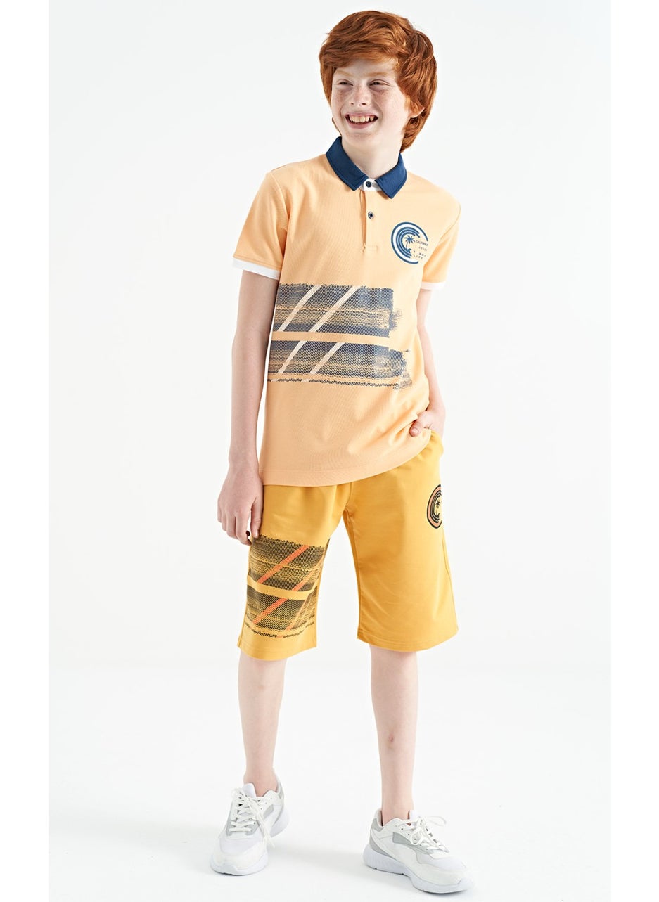 Melon Print Detailed Polo Neck Standard Size Boy T-Shirt - 11094