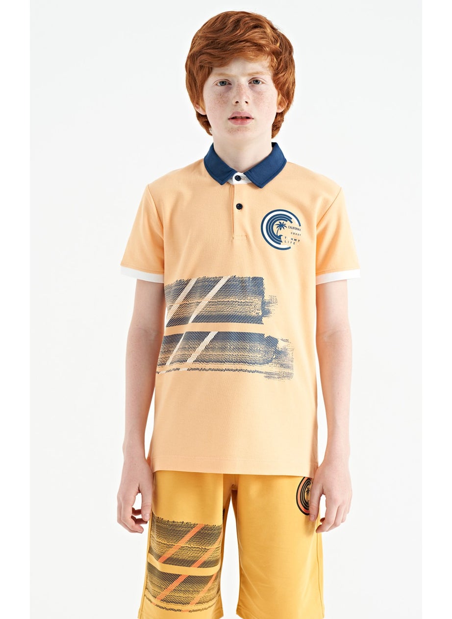 Melon Print Detailed Polo Neck Standard Size Boy T-Shirt - 11094