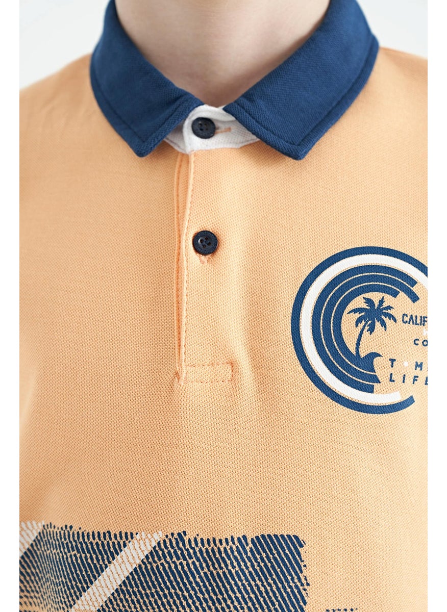 Melon Print Detailed Polo Neck Standard Size Boy T-Shirt - 11094