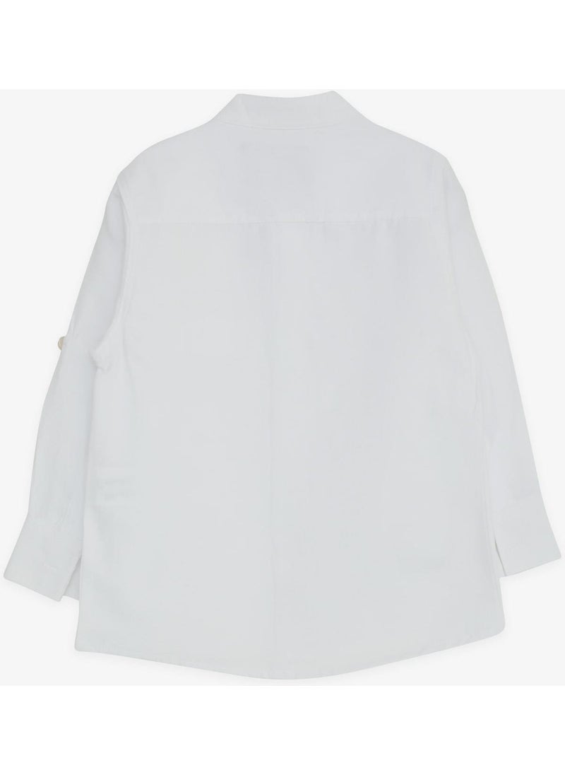 Boy's Shirt with Coat of Arms Buttons, Age 3-7, White
