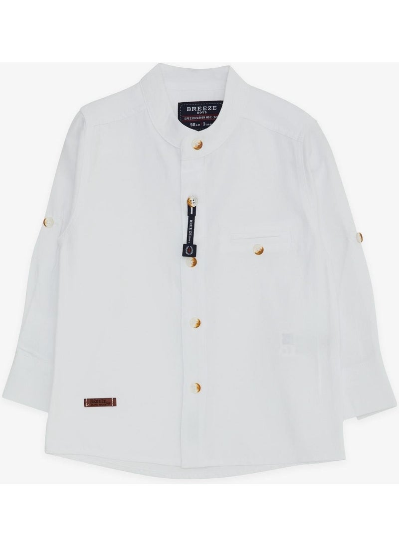 Boy's Shirt with Coat of Arms Buttons, Age 3-7, White