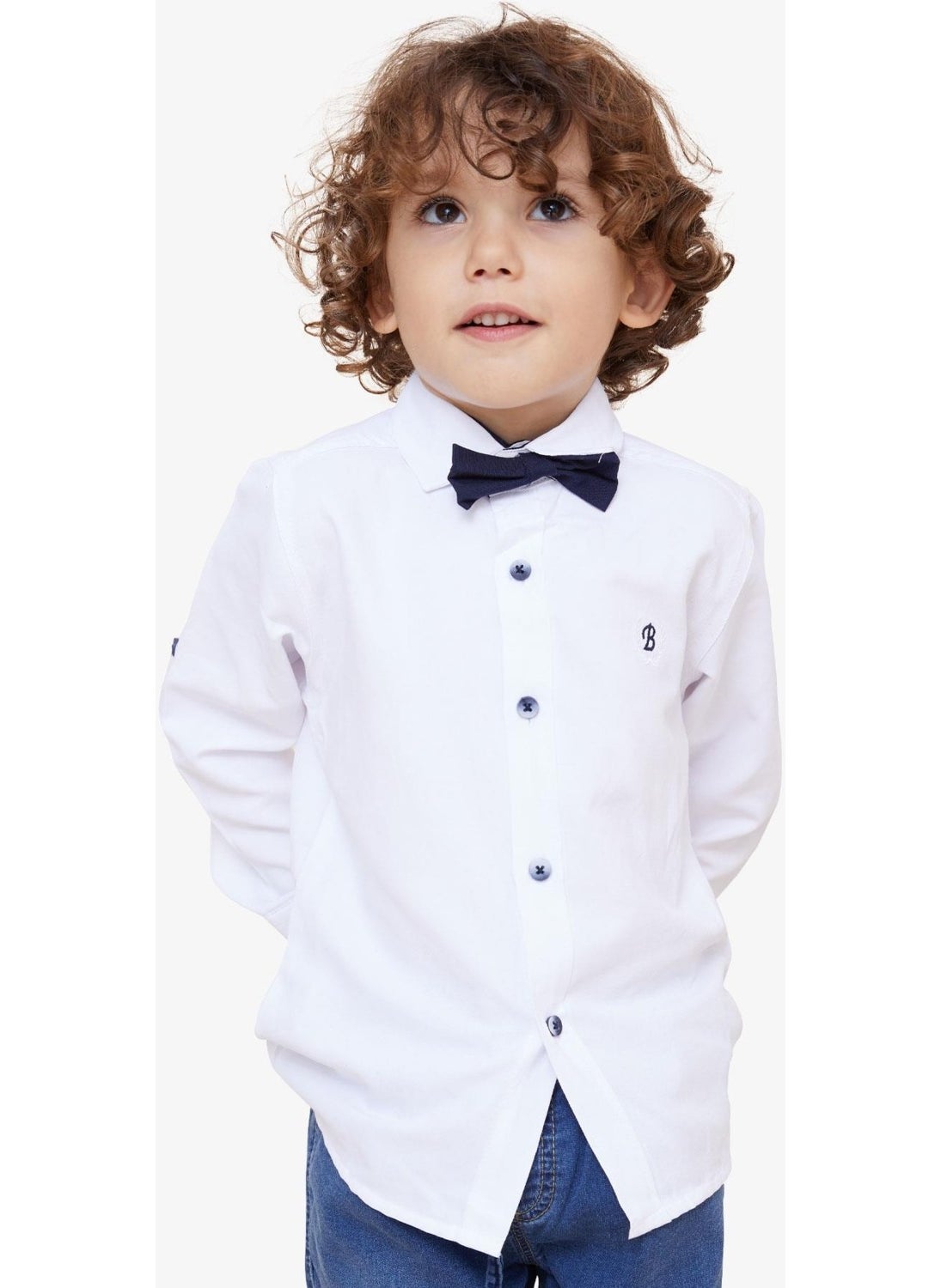 Boy's Shirt with Bow Tie, Age 3-7, White