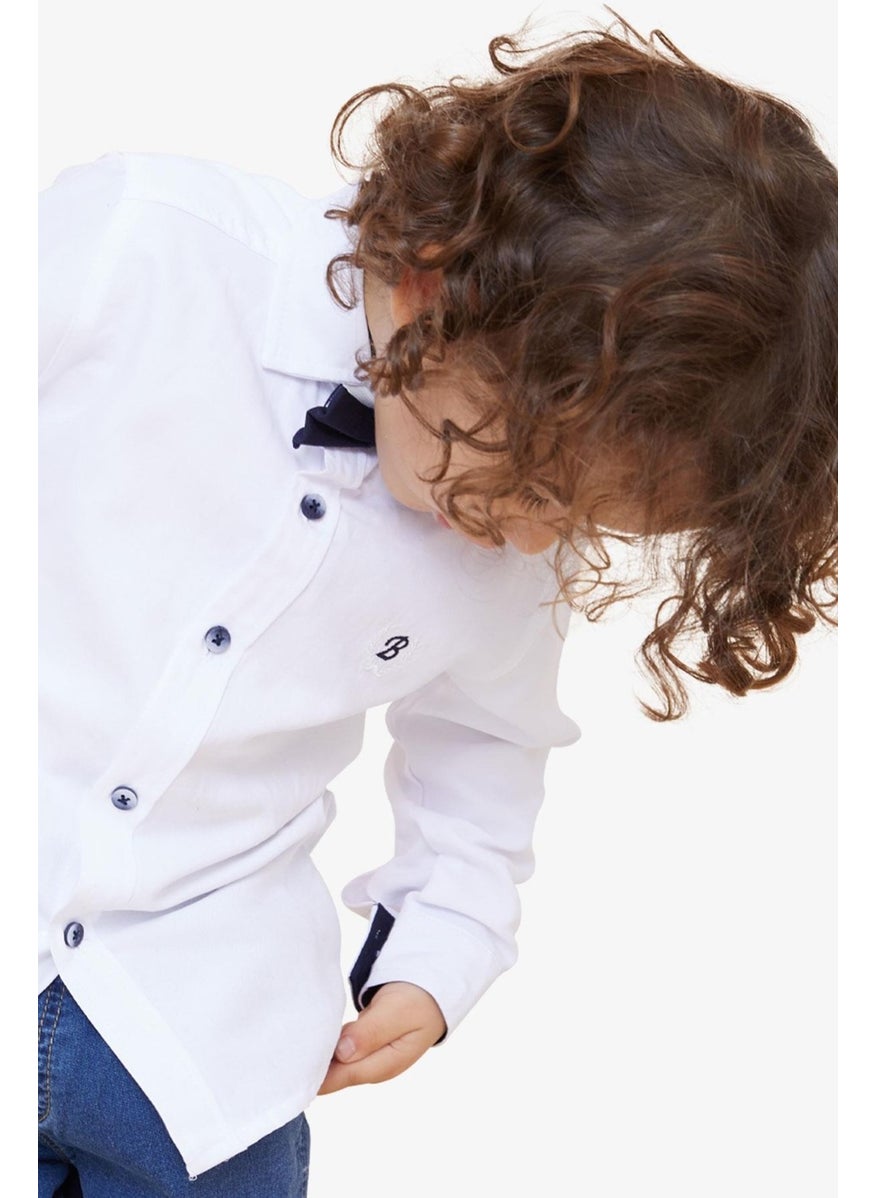 Boy's Shirt with Bow Tie, Age 3-7, White