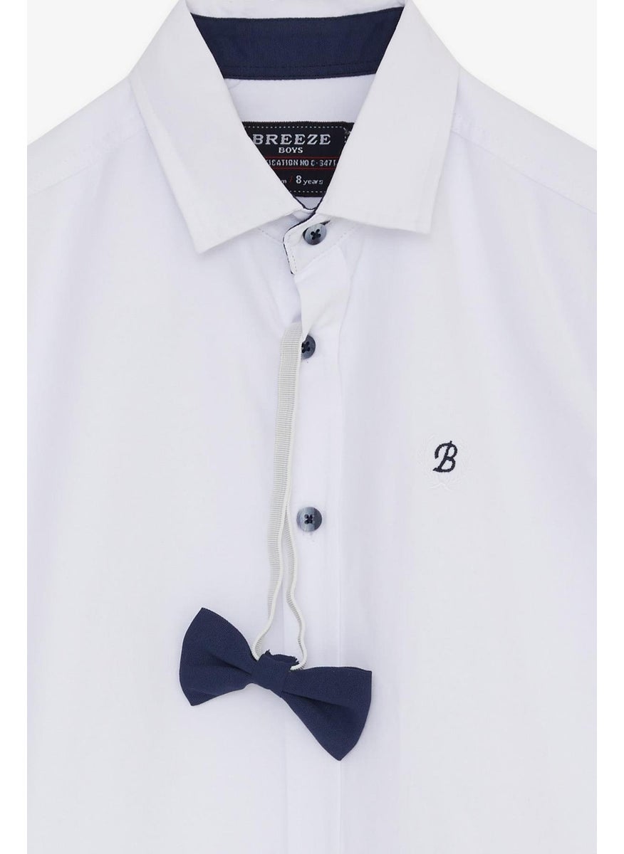 Boy's Shirt with Bow Tie, Age 8-12, White