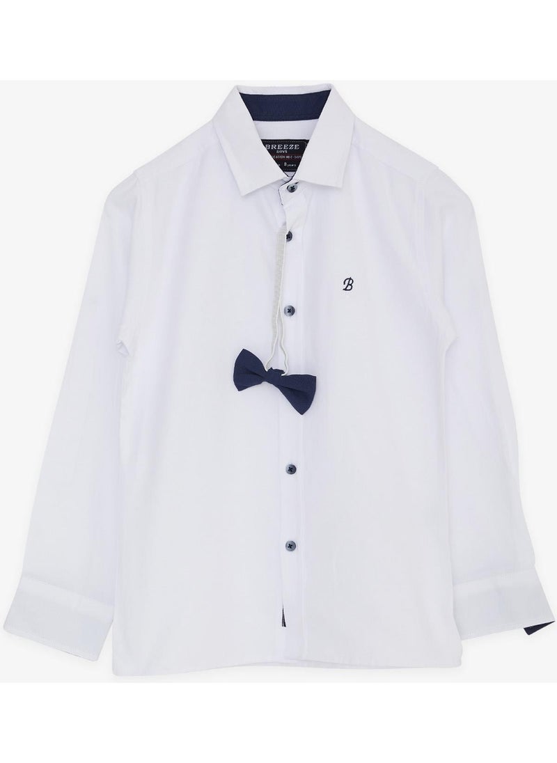 Boy's Shirt with Bow Tie, Age 8-12, White